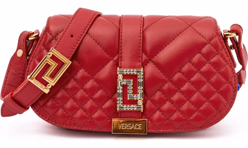 Versace Red Leather Quilted Shoulder Strap Bag