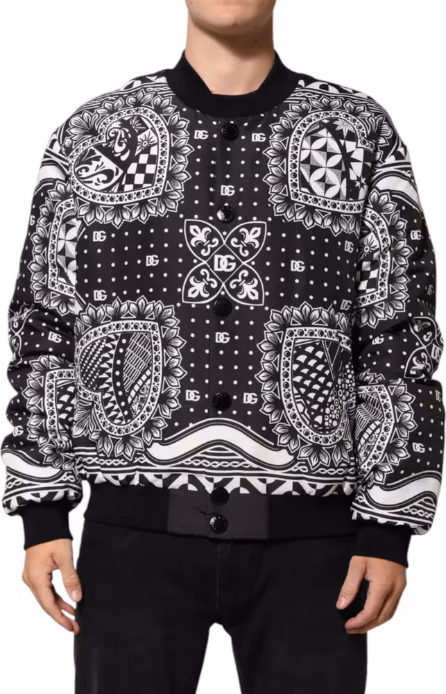 Dolce & Gabbana Black White BandanaPrint Men Bomber  Jacket