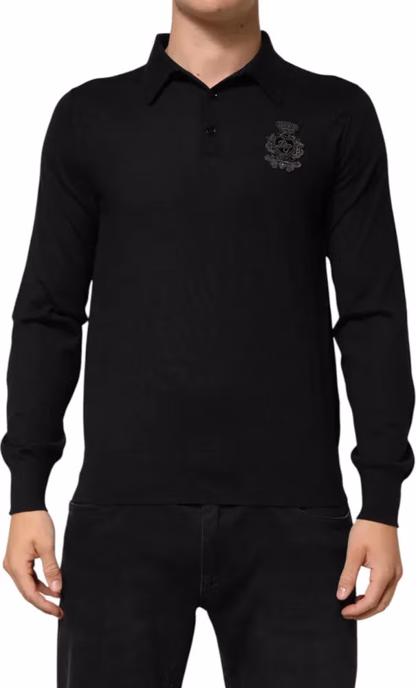 Dolce & Gabbana Black Crest Long Sleeve Men Pullover Sweater