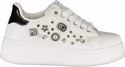 White Polyurethane Women Sneaker