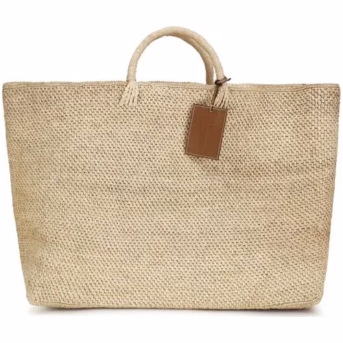 Manebi Beige Raffia Handbag