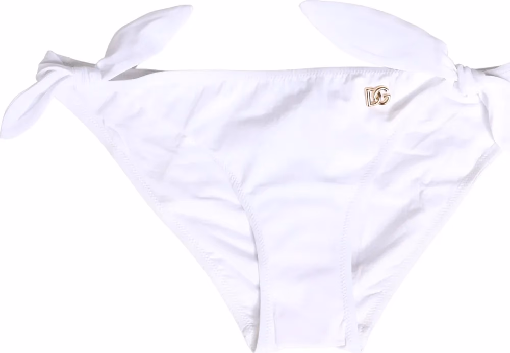 Dolce & Gabbana White Nylon DG Logo Plaque Bikini Bottom Swimwear