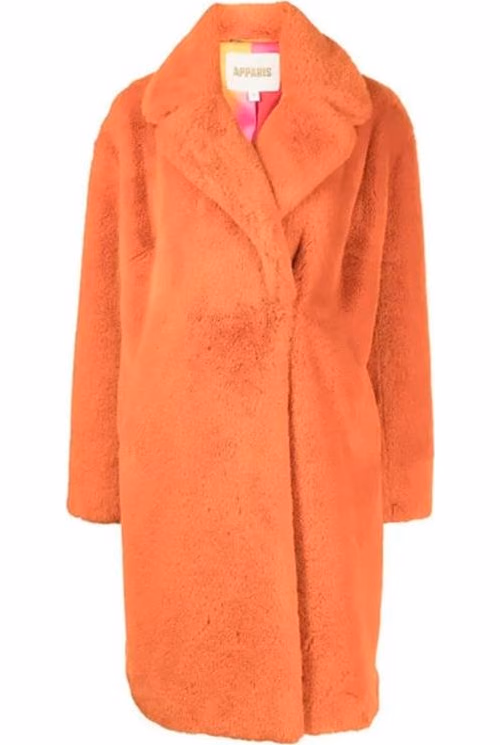 Apparis Orange Faux Fur Coat