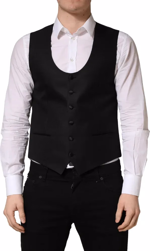 Dolce & Gabbana Black Stripe Single Breasted Waistcoat Vest