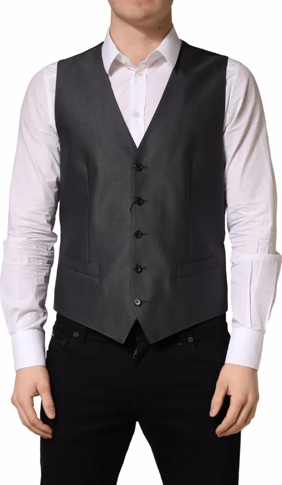 Dolce & Gabbana Dark Gray Single Breasted Men Waistcoat Vest