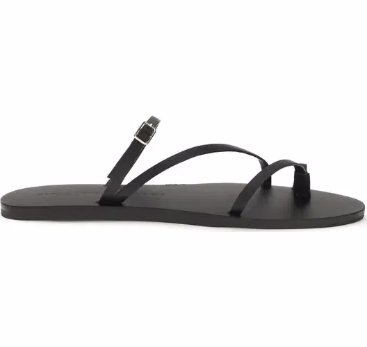 Manebi Black Calf Leather Bos Taurus Flat Sandals