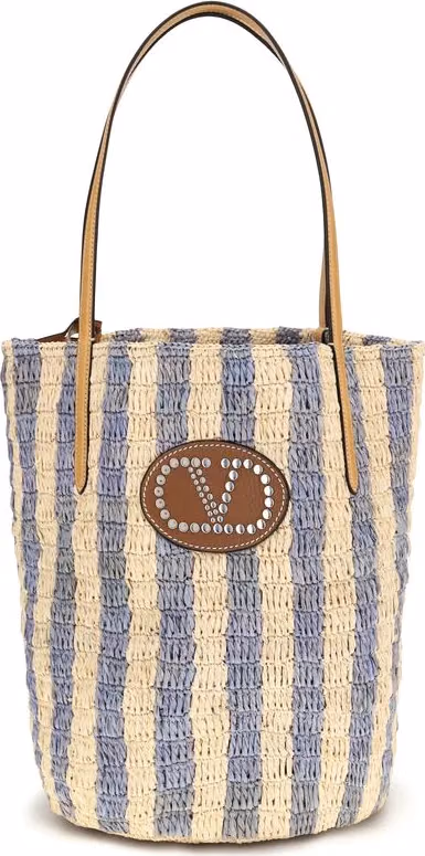 Valentino Garavani Blue Raffia Backet Bag