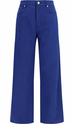 Blue Cotton Casual Pants