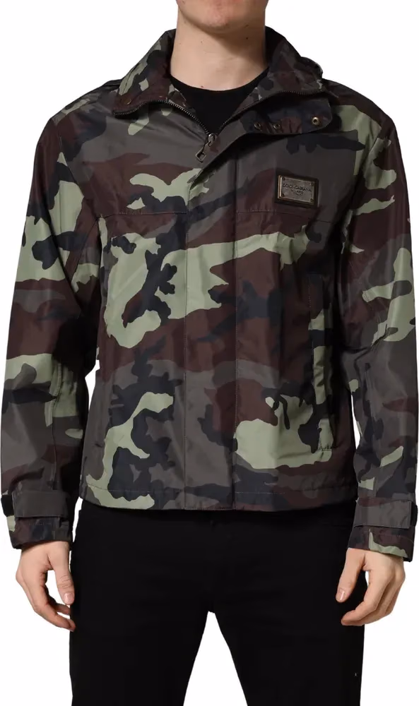 Dolce & Gabbana Multicolor Camouflage Hooded Bomber Jacket