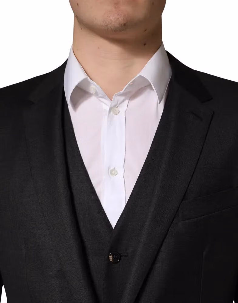 Dolce & Gabbana Dark Gray Wool Slim Fit Formal 3 Piece Men Suit