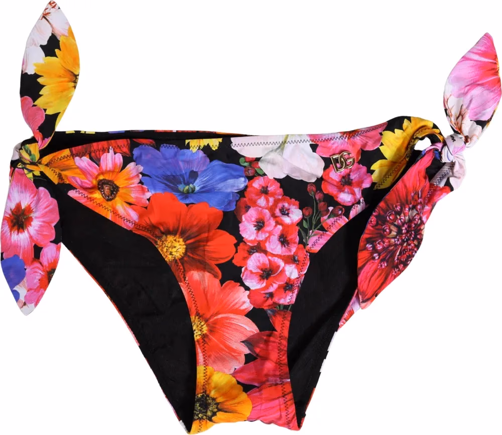 Dolce & Gabbana Black Floral Print Swimsuit Bikini Bottom Swimwear