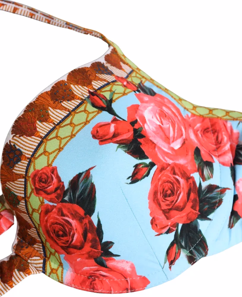 Dolce & Gabbana Multicolor Floral Print Halter Bikini Top Swimwear