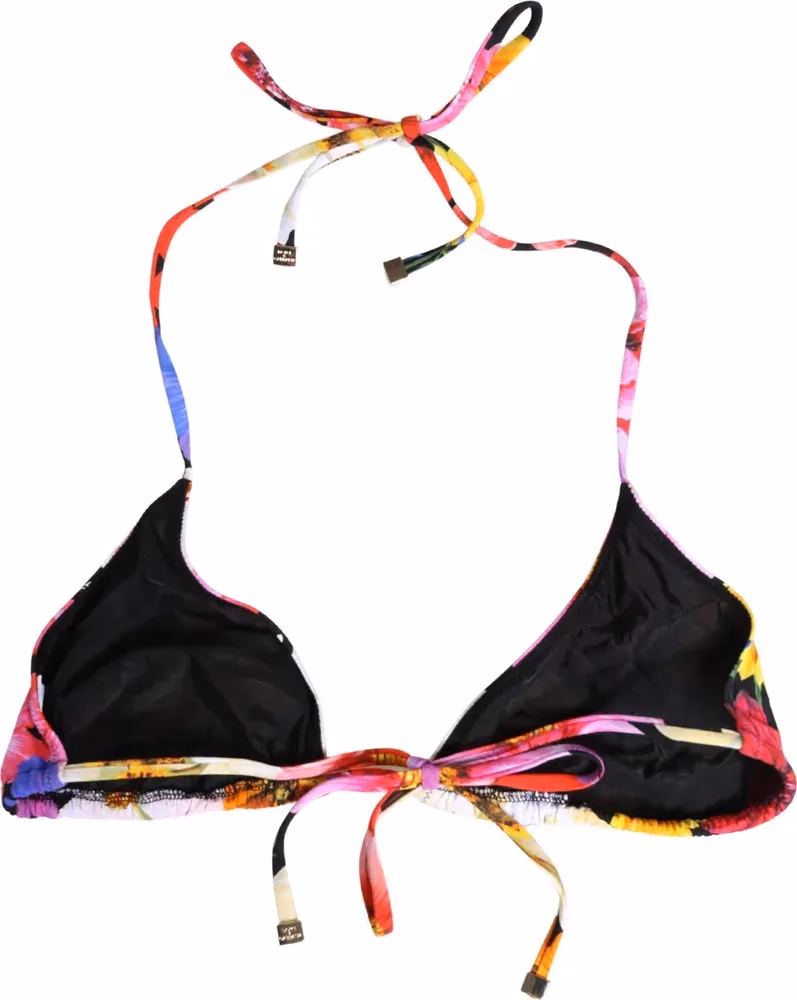 Dolce & Gabbana Black Floral Print Nylon Halter Bikini Top Swimwear