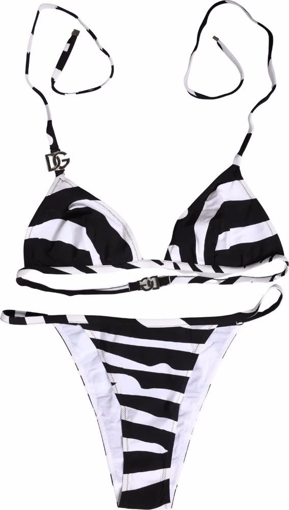 Dolce & Gabbana Black White Zebra Bikini Top Bottom Swimwear