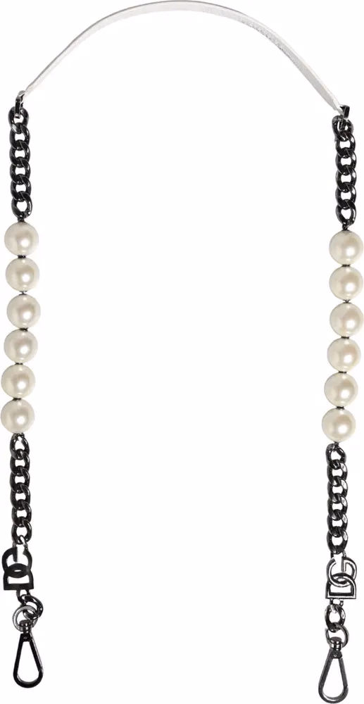 Dolce & Gabbana White Leather Silver Chain Bag Accessory Shoulder Strap