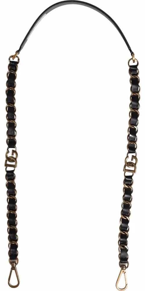 Dolce & Gabbana Black Leather Gold Chain Bag Accessory Shoulder Strap