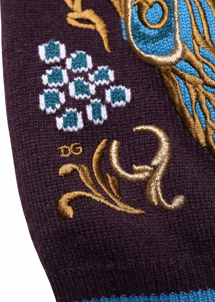 Dolce & Gabbana Bordeaux Cashmere Crown Embroidered Sweater
