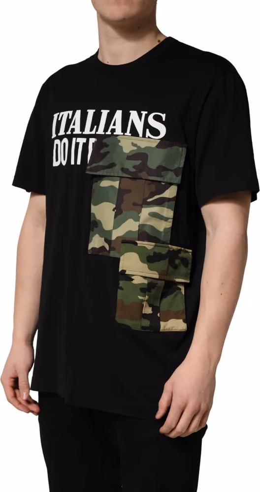 Dolce & Gabbana Black Camouflage Graphic Cotton Crewneck T-shirt