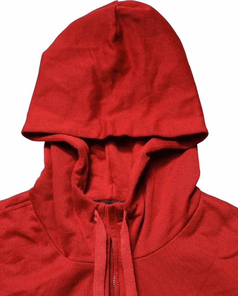 Dolce & Gabbana Red Cotton Full Zip Fleece Men Hoodie Sweater