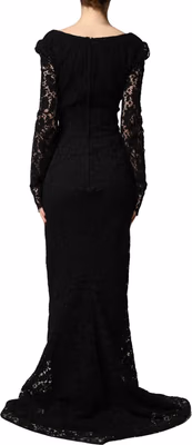 Black Lace Square Neck LongSleeve Maxi Dress