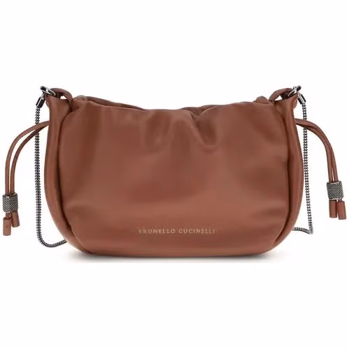 Brunello Cucinelli Brown Calf Leather Bos Taurus Shoulder Bag