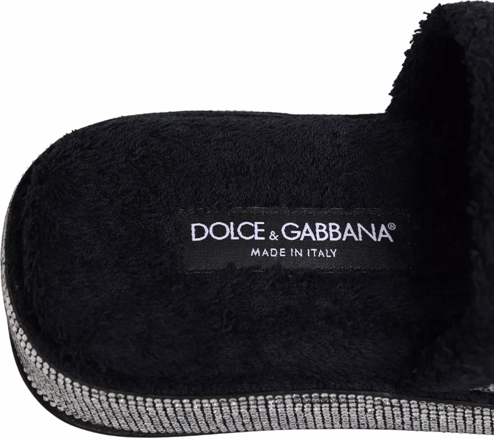 Dolce & Gabbana Black Crystal Embellished Platform Slides Shoes