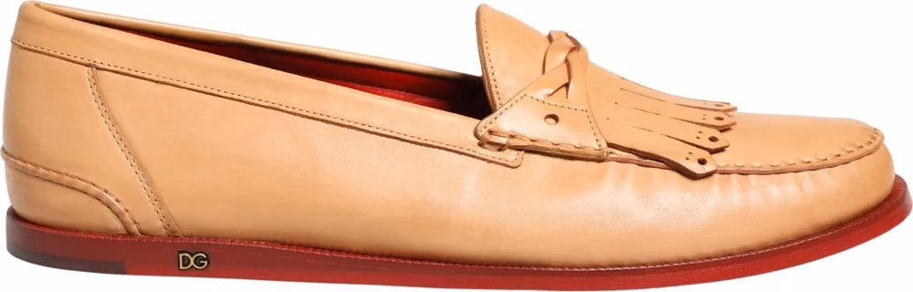 Dolce & Gabbana Beige Tassel Leather Men Slip On Loafers Shoes