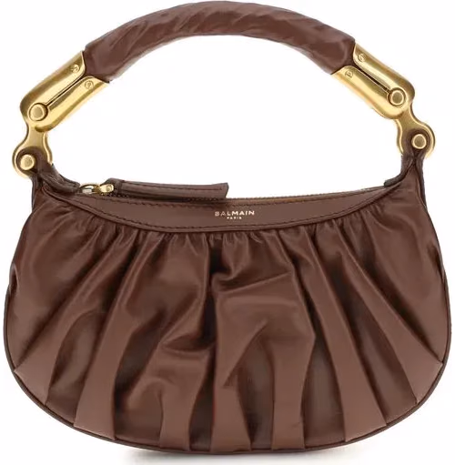 Balmain Brown Calf Leather Bos Taurus Shoulder Bag