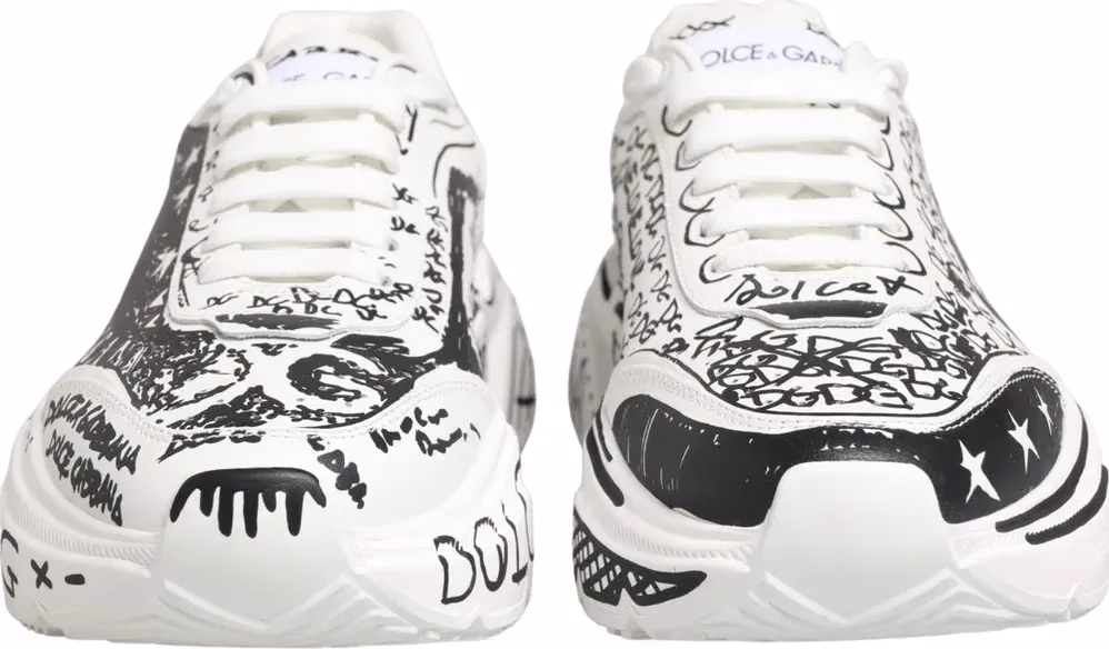 Dolce & Gabbana White Daymaster Graffiti Low Top Sneakers Shoes