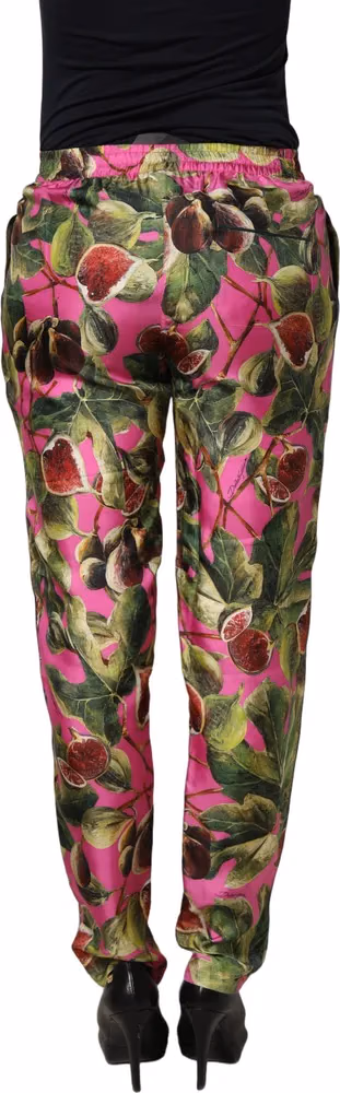 Dolce & Gabbana Fuchsia Fig Fruit Leaf Tapered Trouser Pants