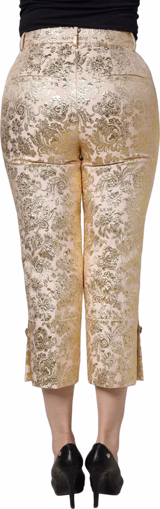 Dolce & Gabbana Gold Jacquard Floral Lamé Crop Trouser Pants