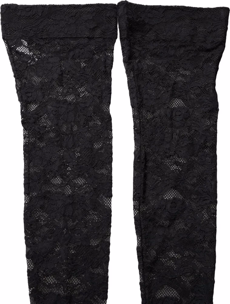Dolce & Gabbana Black Floral Lace Thigh High Stockings Socks
