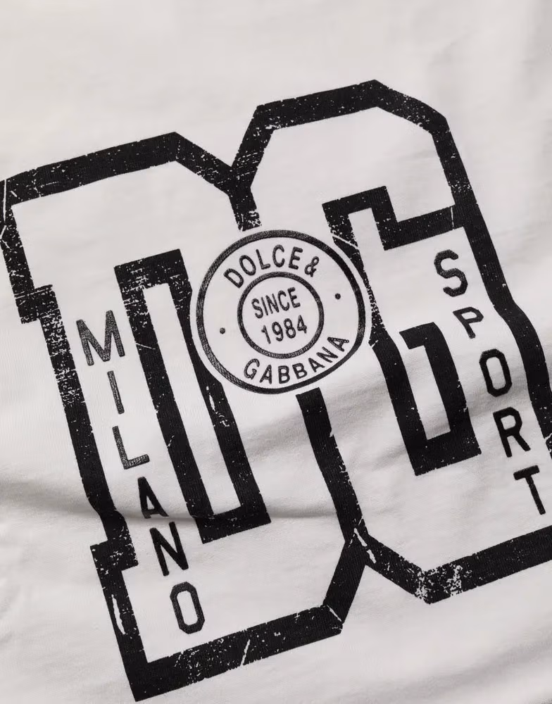 Dolce & Gabbana White Cotton DG Logo Print Cropped Jersey Top