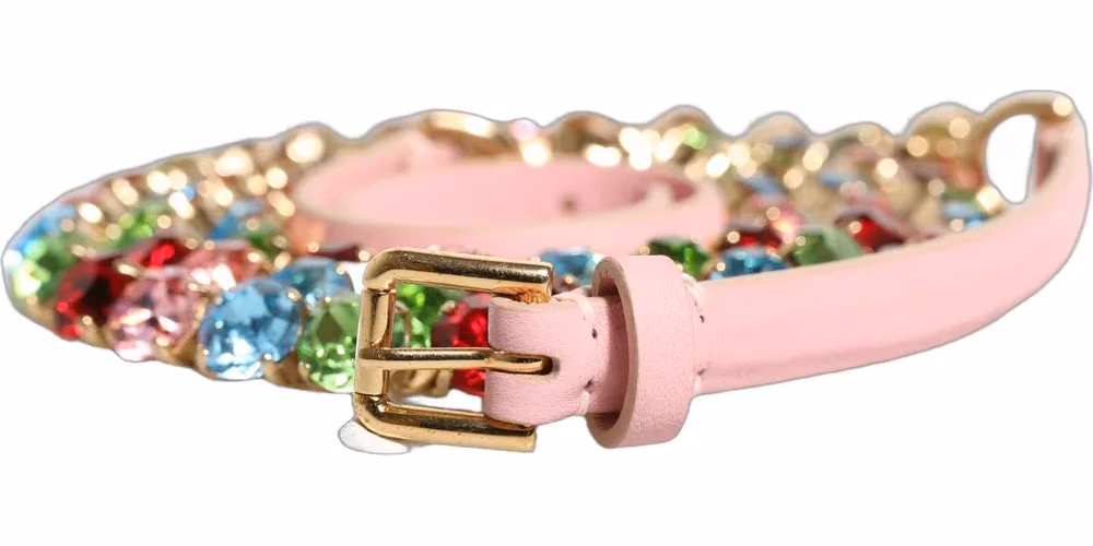Dolce & Gabbana Pink Leather Crystal Chain Embellished Belt