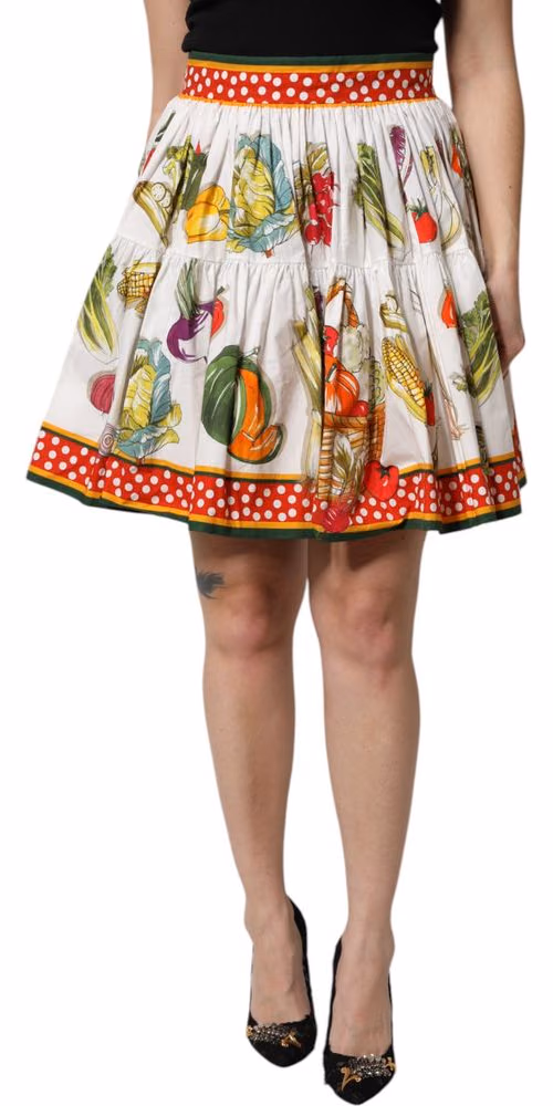 Dolce & Gabbana Multicolor Vegetable Print Short Poplin Mini Skirt