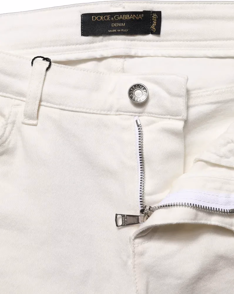 Dolce & Gabbana White Tattered Skinny Cotton Denim Jeans