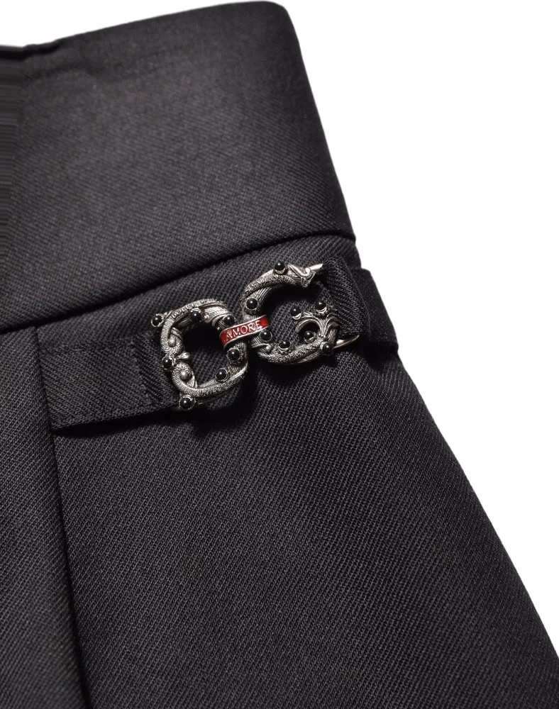 Dolce & Gabbana Black Wool High Waisted Logo Trouser Pants