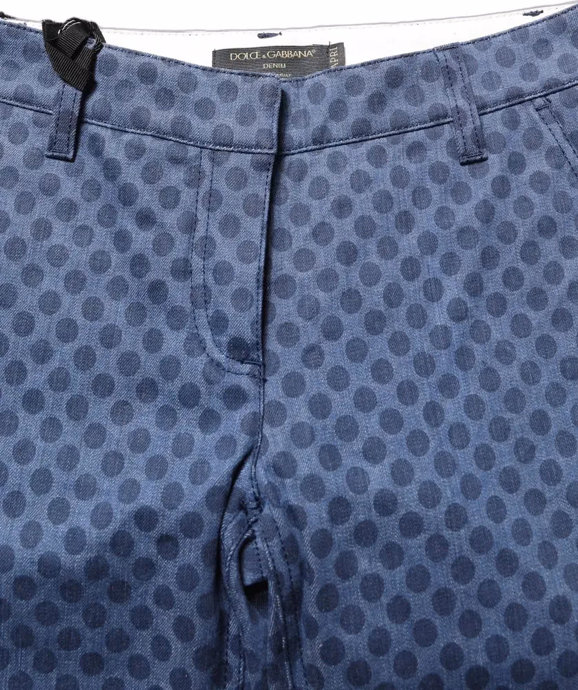 Dolce & Gabbana Blue Polka Dotted Slim Fit Capri Denim Jeans
