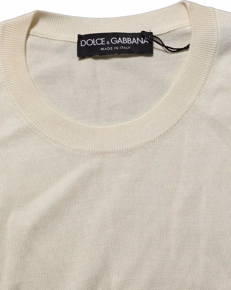 Dolce & Gabbana Off White 3/4 Sleeves Crewneck Pullover Sweater