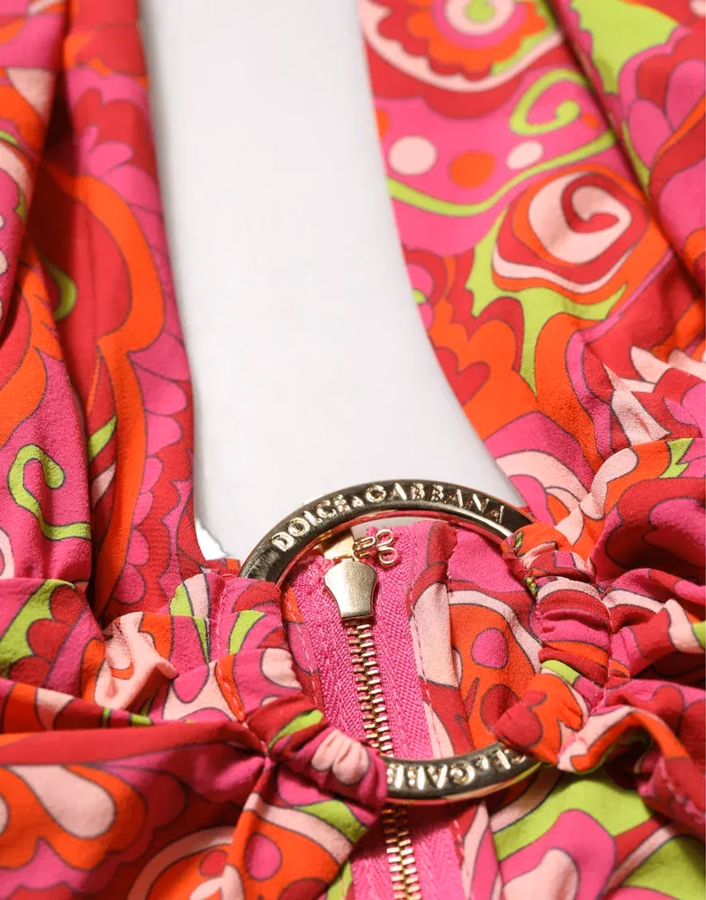 Dolce & Gabbana Red Paisley Silk Halter Neck Crop Tank Top