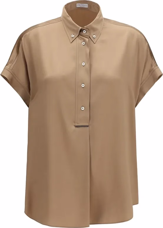 Brunello Cucinelli Beige Silk Shortsleeve Shirt