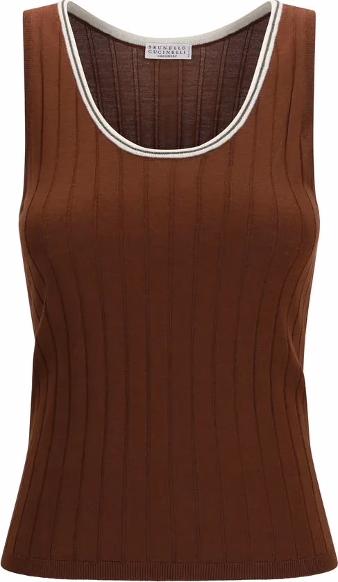Brunello Cucinelli Bordeaux Wool Oves Aries Sleeveles T-Shirt