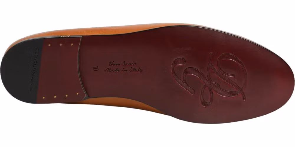 Dolce & Gabbana Brown Leather Logo Slip On Men Loafers Shoes
