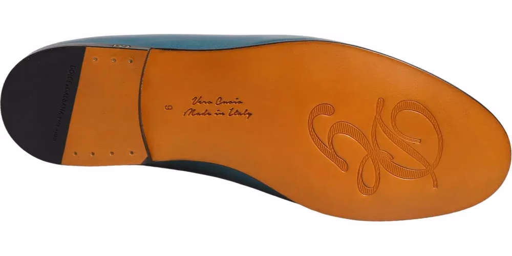 Dolce & Gabbana Blue Leather Logo Slip On Men Loafers Shoes