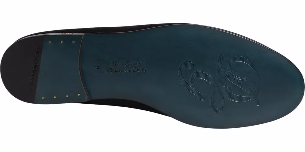 Dolce & Gabbana Black Satin Logo Slip On Flats Loafers Shoes