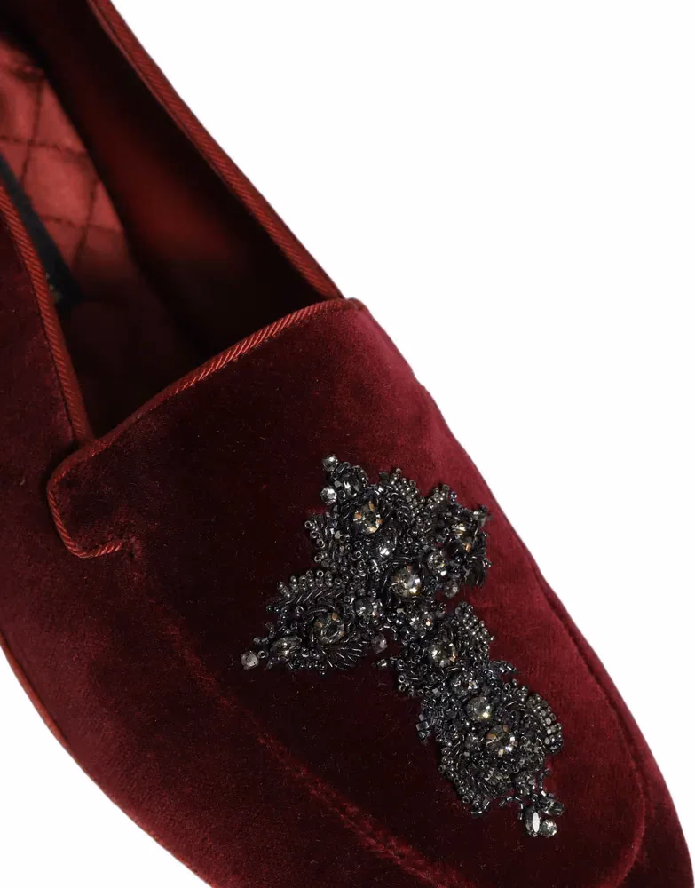 Dolce & Gabbana Red Suede Embellished Men Dress Loafers Shoes