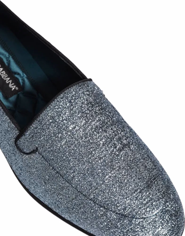 Dolce & Gabbana Blue Glitter Lurex DG Logo Dress Loafers Shoes