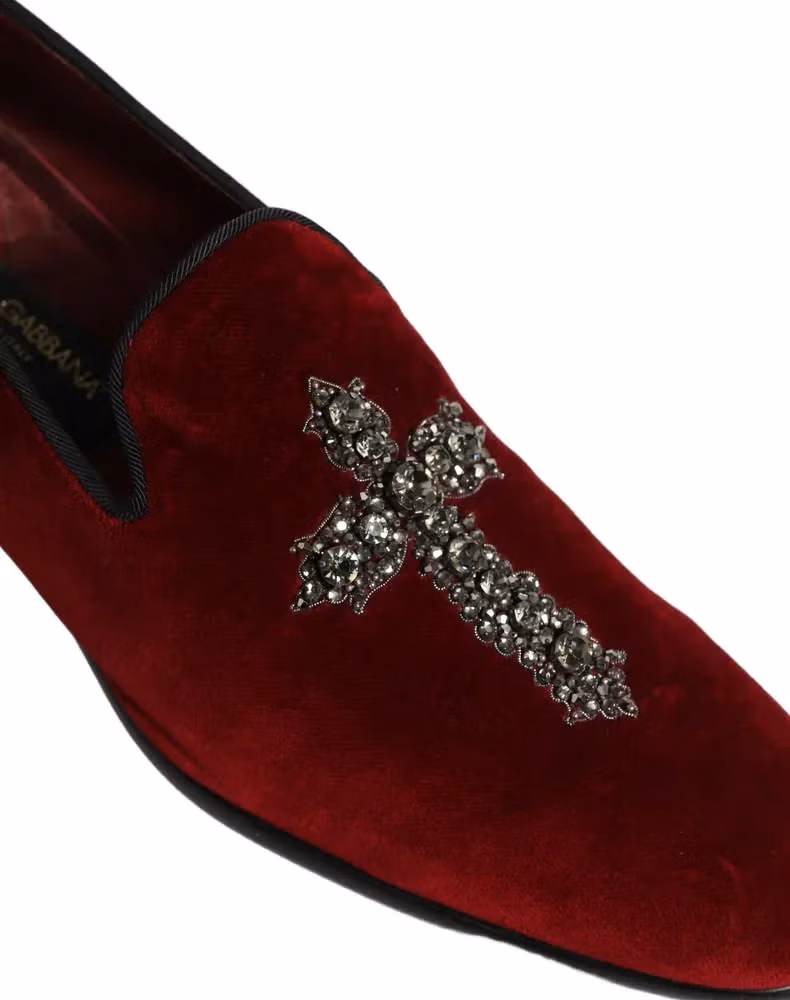 Dolce & Gabbana Maroon Suede Cross Slip On Dress Loafers Shoes