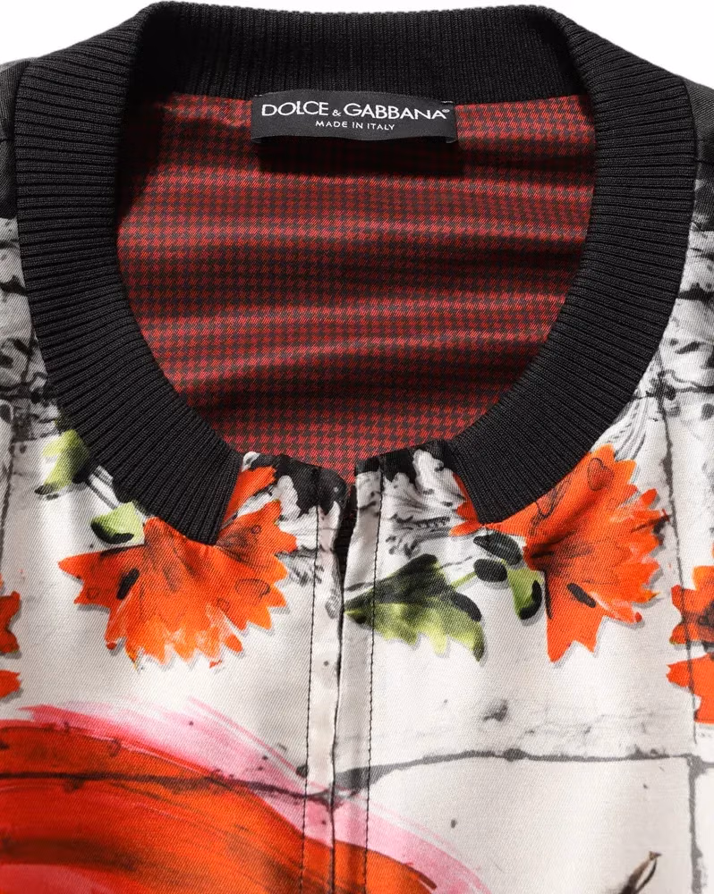 Dolce & Gabbana Multicolor Majolica Bull Print Bomber Jacket