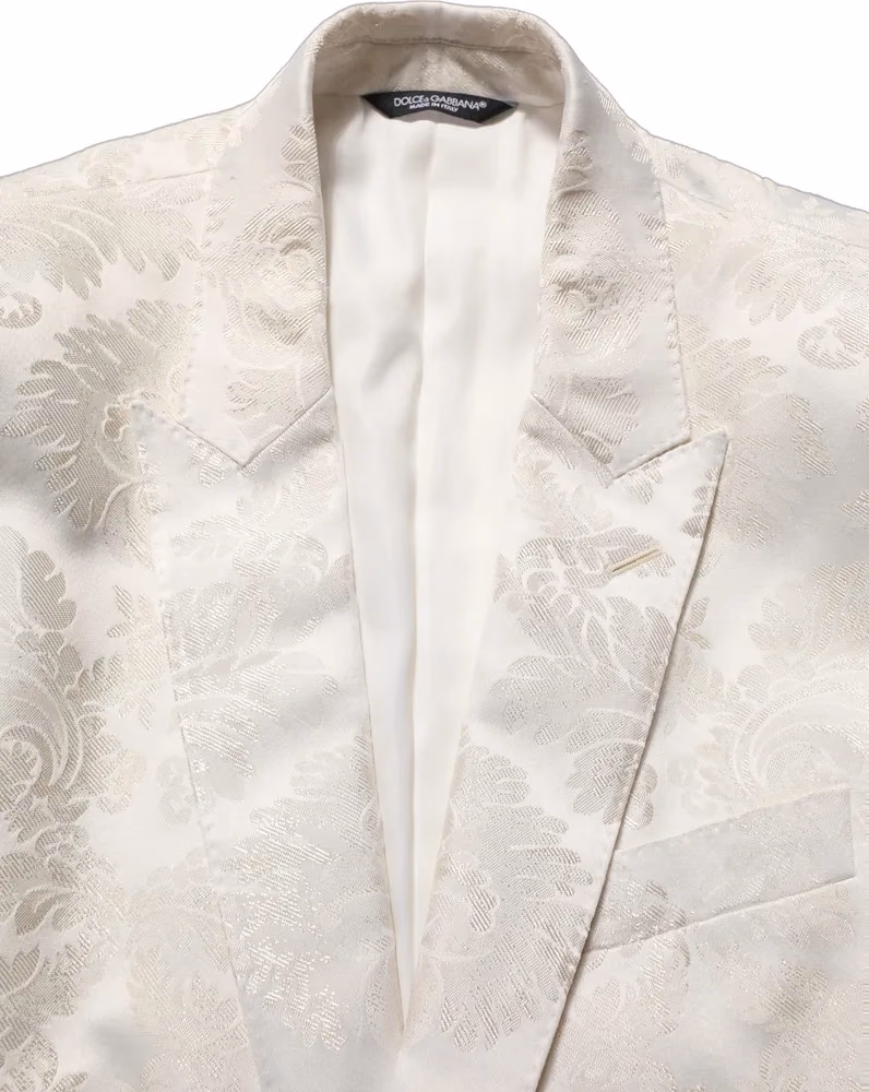 Dolce & Gabbana Off White Floral Single Breasted Men Jacket